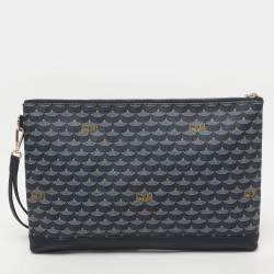 Faure Le Page Navy Blue Coated Canvas and Leather Wristlet Clutch