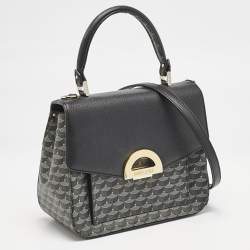 Faure Le Page Black Coated Canvas and Leather Parade Top Handle Bag