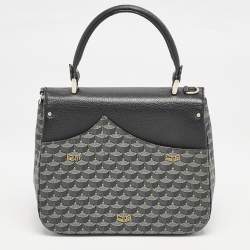Faure Le Page Black Coated Canvas and Leather Parade Top Handle Bag