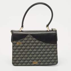 Faure Le Page Black/Grey Coated Canvas and Leather Parade Top Handle Bag