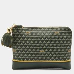 Pre Owned Faure Le Page Green Coated Canvas and Leather Etendard Zip Pouch
