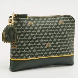 Pre Owned Faure Le Page Green Coated Canvas and Leather Etendard Zip Pouch