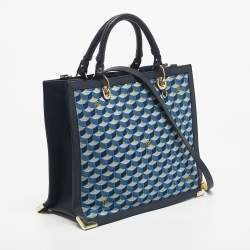 Pre Owned Faure Le Page Blue Jacquard Fabric and Leather SagaCity 31 Tote