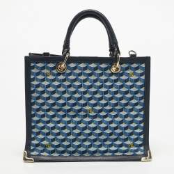 Pre Owned Faure Le Page Blue Jacquard Fabric and Leather SagaCity 31 Tote