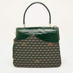مملوكة مسبقًا Faure Le Page Parade Green Coated Canvas and Alligator Top Handle Bag