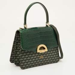 مملوكة مسبقًا Faure Le Page Parade Green Coated Canvas and Alligator Top Handle Bag