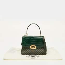 مملوكة مسبقًا Faure Le Page Parade Green Coated Canvas and Alligator Top Handle Bag