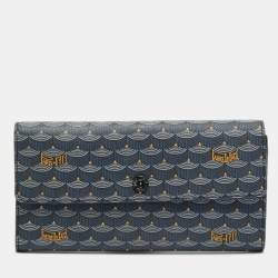 Pre Owned Faure Le Page Blue/Black Coated Canvas Continental Flap Wallet