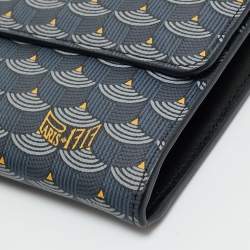 Pre Owned Faure Le Page Blue/Black Coated Canvas Continental Flap Wallet