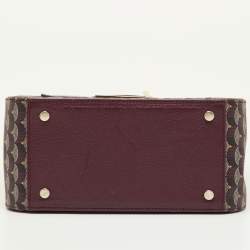 Pre Owned Faure Le Page Burgundy Coated Canvas and Croc Embossed Leather Top Handle Bag