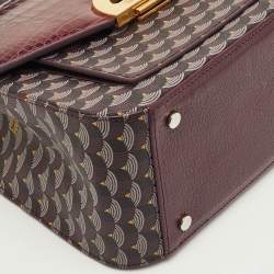 Pre Owned Faure Le Page Burgundy Coated Canvas and Croc Embossed Leather Top Handle Bag