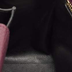 Pre Owned Faure Le Page Burgundy Coated Canvas and Croc Embossed Leather Top Handle Bag