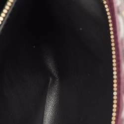 Pre Owned Faure Le Page Burgundy Coated Canvas and Croc Embossed Leather Top Handle Bag