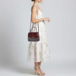 Pre Owned Faure Le Page Burgundy Coated Canvas and Croc Embossed Leather Top Handle Bag