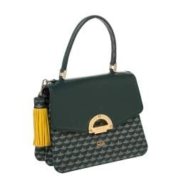 Faure Le Page Green Coated Canvas and Leather Parade Top Handle Bag