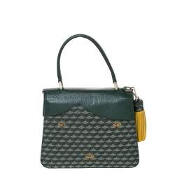 Faure Le Page Green Coated Canvas and Leather Parade Top Handle Bag