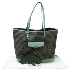 Faure Le Page Green Monogram Coated Canvas and Leather Carry On Tote