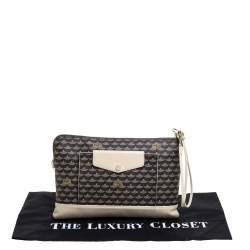 Pre Owned Faure Le Page Beige/Brown Coated Canvas and Leather Wristlet Clutch