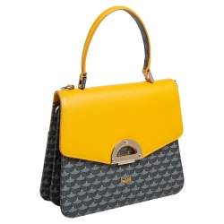 Faure Le Page Yellow/Grey Coated Canvas and Leather Parade Top Handle Bag