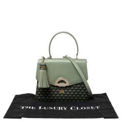 Faure Le Page Green Coated Canvas and Leather Parade Top Handle Bag