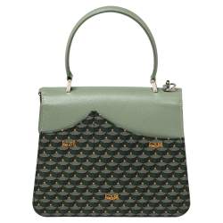 Faure Le Page Green Coated Canvas and Leather Parade Top Handle Bag