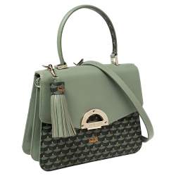 Faure Le Page Green Coated Canvas and Leather Parade Top Handle Bag