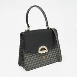 Faure Le Page Black Coated Canvas and Leather Parade Top Handle Bag
