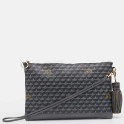 Pre Owned Faure Le Page Grey Coated Canvas and Leather Wristlet Clutch