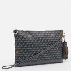Pre Owned Faure Le Page Grey Coated Canvas and Leather Wristlet Clutch