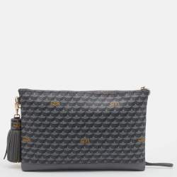 Pre Owned Faure Le Page Grey Coated Canvas and Leather Wristlet Clutch