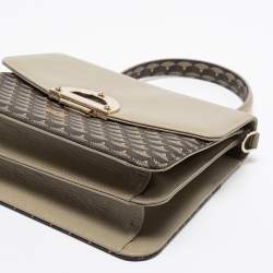 Faure Le Page Khaki Beige Coated Canvas and Leather Parade Top Handle Bag