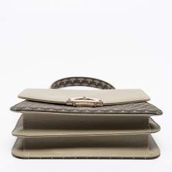 Faure Le Page Khaki Beige Coated Canvas and Leather Parade Top Handle Bag