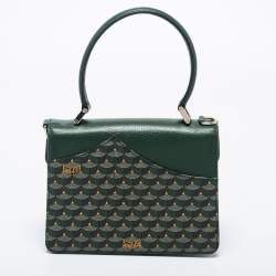 مملوكة مسبقًا Faure Le Page Green Coated Canvas and Leather Parade Top Handle Bag 