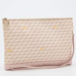 Pre Owned Faure Le Page Pink/Peack Coated Canvas and Leather Wristlet Clutch