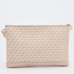 Pre Owned Faure Le Page Pink/Peack Coated Canvas and Leather Wristlet Clutch