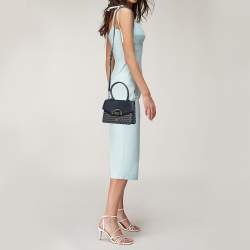 Pre Owned Faure Le Page Navy Blue Coated Canvas and Leather Parade Top Handle Bag 