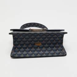 Pre Owned Faure Le Page Navy Blue Coated Canvas and Leather Parade Top Handle Bag 