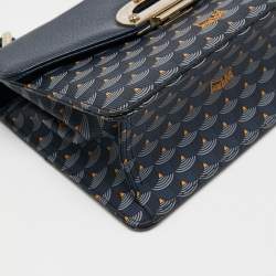 Pre Owned Faure Le Page Navy Blue Coated Canvas and Leather Parade Top Handle Bag 