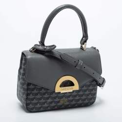 Faure Le Page Grey Coated Canvas and Leather Parade Top Handle Bag