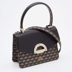 Faure Le Page Brown Coated Canvas and Leather Parade Top Handle Bag 
