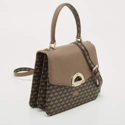 Faure Le Page Beige/Brown Coated Canvas and Leather Parade Top Handle Bag