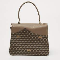 Faure Le Page Beige/Brown Coated Canvas and Leather Parade Top Handle Bag