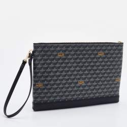 Faure Le Page Black Coated Canvas and Leather Wristlet Clutch