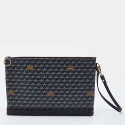 Faure Le Page Black Coated Canvas and Leather Wristlet Clutch