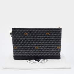 Faure Le Page Black Coated Canvas and Leather Wristlet Clutch