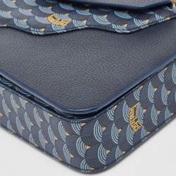 Fauré Le Page Navy Blue Leather and Coated Canvas Calibre 21 Top Handle Bag