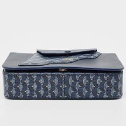 Fauré Le Page Navy Blue Leather and Coated Canvas Calibre 21 Top Handle Bag