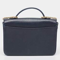 Fauré Le Page Navy Blue Leather and Coated Canvas Calibre 21 Top Handle Bag