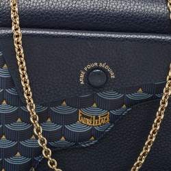 Fauré Le Page Navy Blue Leather and Coated Canvas Calibre 21 Top Handle Bag