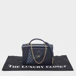 Fauré Le Page Navy Blue Leather and Coated Canvas Calibre 21 Top Handle Bag